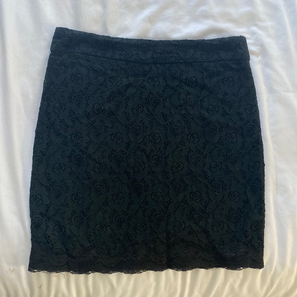 Lace black mini skirt zipper